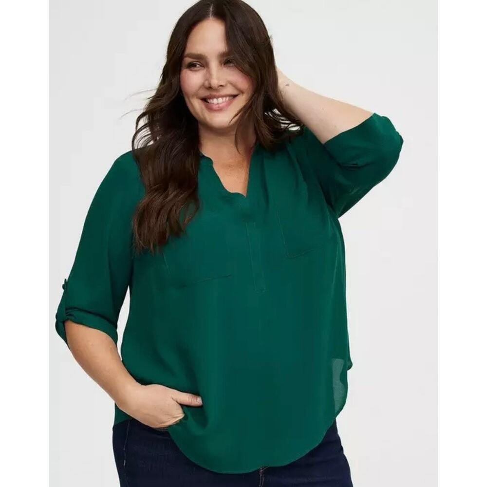 Torrid Harper Green Georgette 3/4 Sleeve Pullover Blouse Size 3X